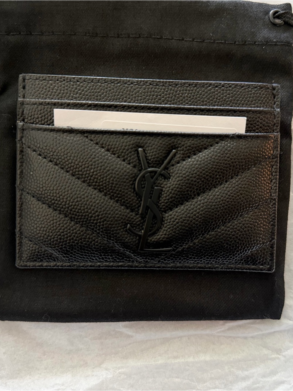 Saint Laurent Black Quilted Chevron Leather Card Case with YSL Logo